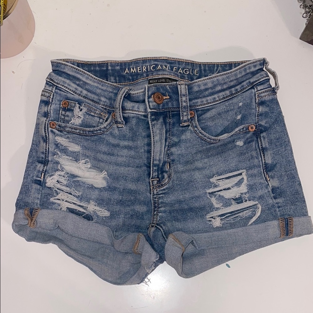 American Eagle Outfitters Blue Distressed Denim Shorts
